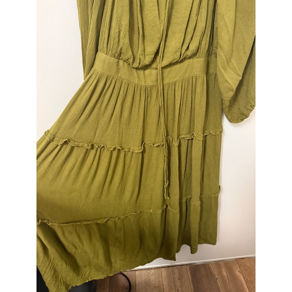 Eloquii Tiered Ruffle Maxi Dress 14 Balloon Sleeve Green Boho Whimsical Cottage - Picture 5 of 13
